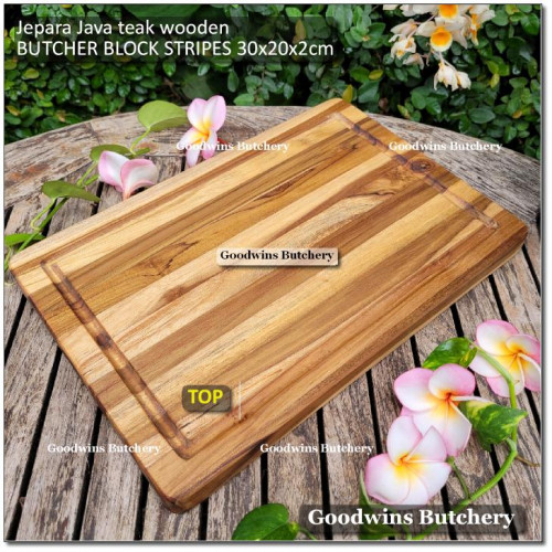 Cutting board butcher block STRIPES RECTANGLE 30x20x2cm +/-800g talenan kayu jati Jepara